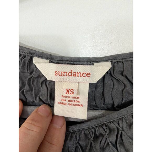 Sundance Silk‎ Blouse Top women's XS silver smocked long sleeve - Picture 3 of 6